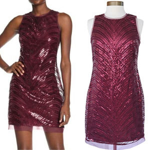 Vince Camuto Burgundy Sequin Cocktail Party Dress Size 8 Sleeveless Shift